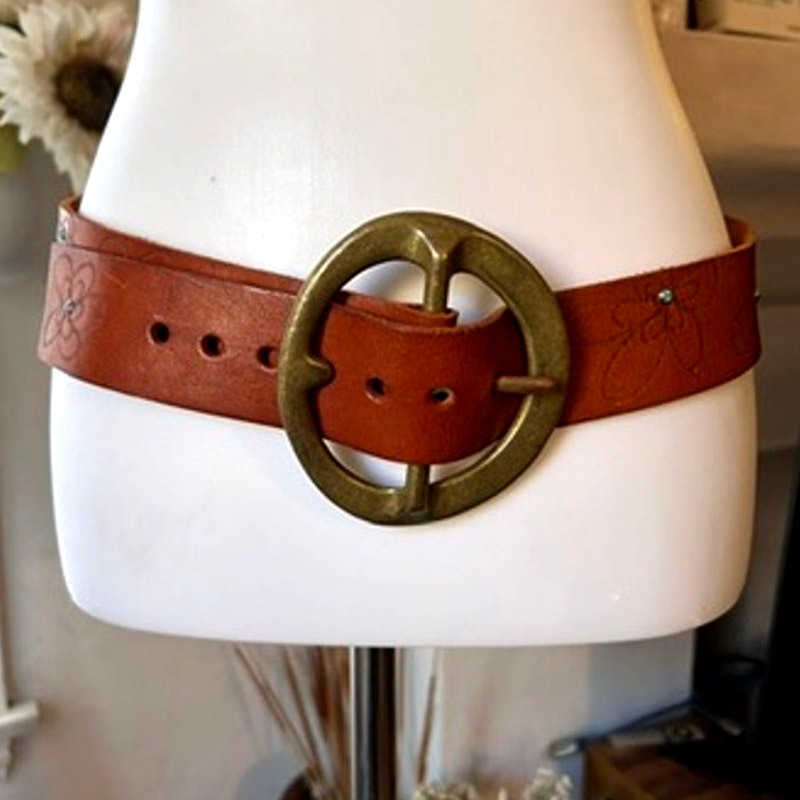 Vintage 2004 Red Monkey Designs Leather Belt - Size 36 - Turquoise & Floral